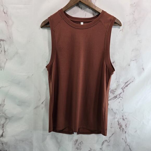 Fabletics Tank Top Womens XS Copper Rust Slit Open Back Longline Mesh High Neck - Picture 2 of 9